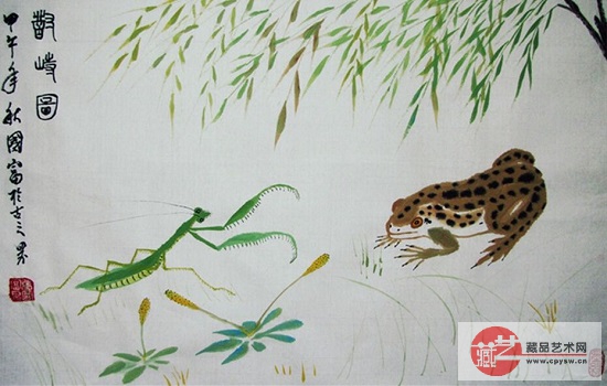 2014年8月张国富原創寫意作品《螳螂·青蛙對峙圖》.jpg