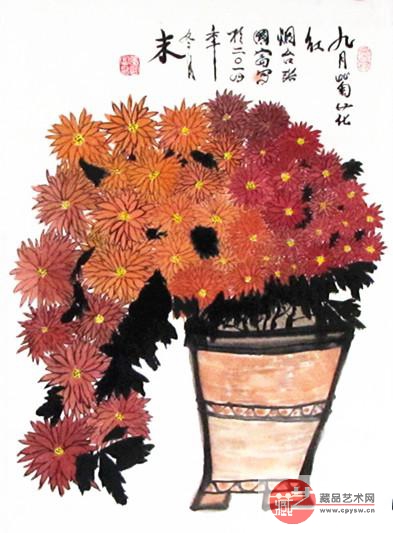 2014年12月原創寫意作品《九月菊花紅》.jpg
