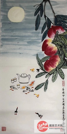 2022年9月1日张国富原创写意作品《中秋月圆子孙相聚敬老图》 白色生宣 100X50。.jpg