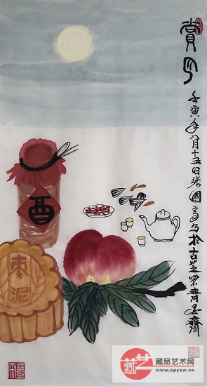 2022年9月10日张国富原创写意作品《八月十五赏月图》 白色生宣 70X38。.jpg