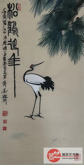 2022年10月7日张国富原创写意作品《松鹤延年图》 半生半熟仿古宣 100X50。.jpg