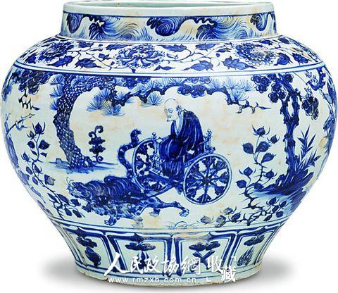 元青花鬼谷子下山大罐,2005年拍卖成交价折合人民币约2.3亿元。