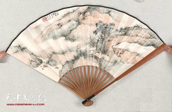 溥佐扇面:《青山放梅》